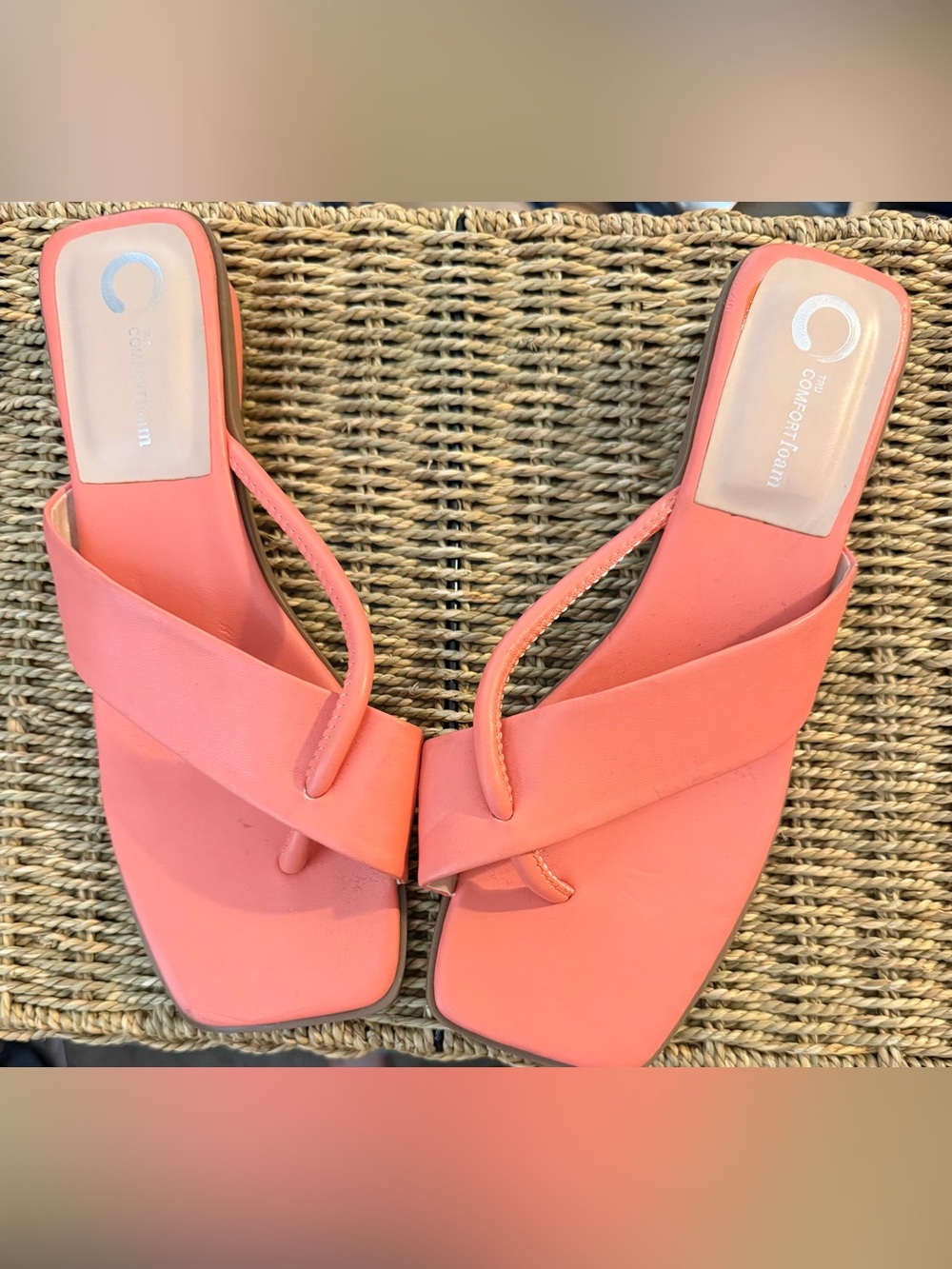 Comfortiva Coral-Orange Cross Strap Thong Sandals